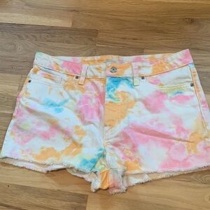 Old Navy O.G. Short High Rise Button Fly Pastel Tie-Dye Denim Shorts Women’s 8